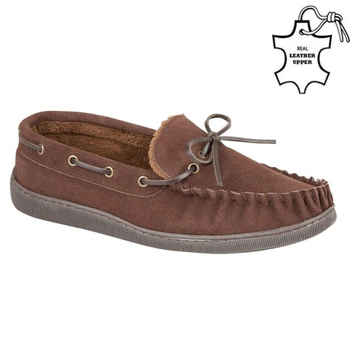 MENS MOCCASINS SLIPPERS LOAFERS REAL SUEDE LEATHER SHEEPSKIN FUR LINED SHOES SIZ - Picture 6 of 18
