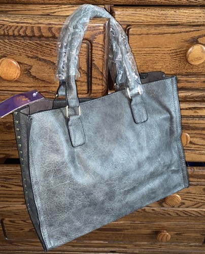 Dark Gray Faux Leather Studded 2-in-1 Tassel Tote - Picture 3 of 7