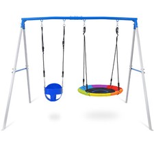 440lbs Metal Swing Set Playground with 2 Swings Heavy Duty Outdoor Kids Playset