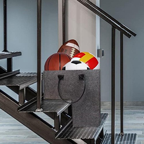 Stair Basket with Leather Handles Felt L-Shape Large Capacity Stair Step Bin: - Picture 7 of 22