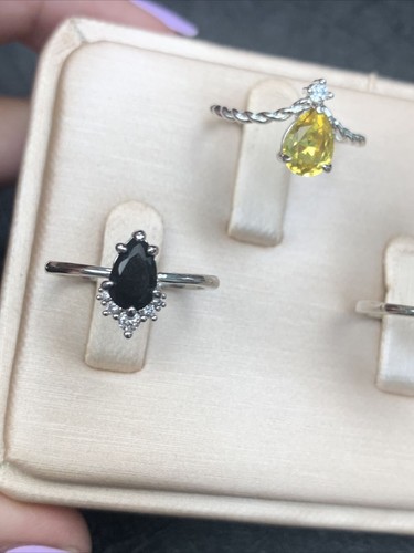 5 Sparkly Ring Lot Jewels Signed FJ Rhodium Plated Assorted Crystal Size 7-8 - Picture 22 of 24