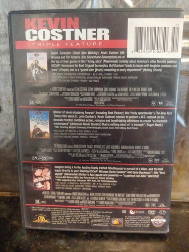 KEVIN COSTNER Triple Feature DVD Movies w/ Dances with Wolves & Bull Durham - Picture 3 of 3