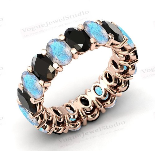 Banda de eternidad de ónix negro relleno de oro de 14 k en anillo de compromiso de plata de ley 925 - Imagen 29 de 109
