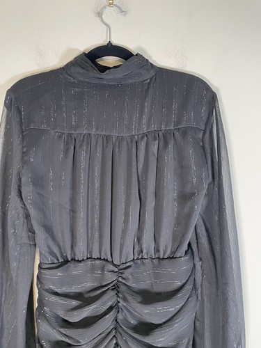 Abito da cocktail HOUSE OF HARLOW 1960 collo alto nero metallizzato increspato bodycon taglia 4 - Foto 11 di 18