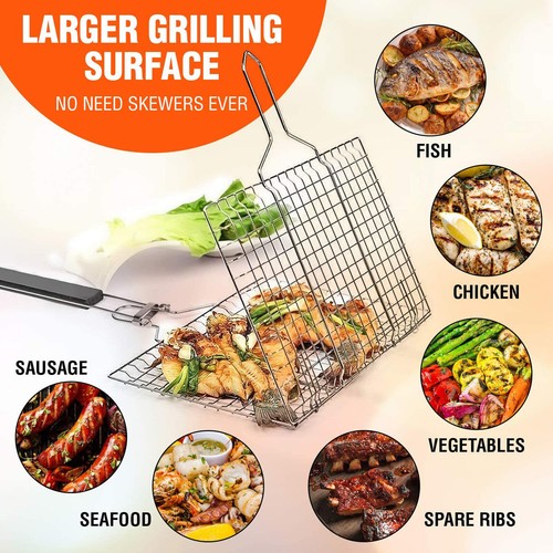 Fish Grill Basket  Fish Basket for Grilling  Easy Flip Stainless Steel BBQ USA - Picture 9 of 15