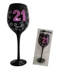 21st Birthday Wine Glass – Black Rhinestone “21” Goblet Gift Boxed Party Glass