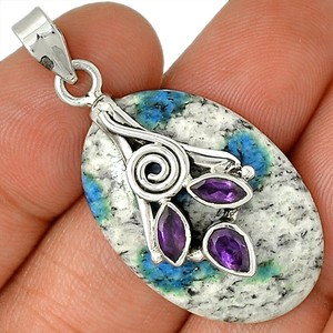 Spiral-K2-Blue-Azurite-In-Quartz-amp-Amethyst-925-Silver-Pendant-AP61340-11Q