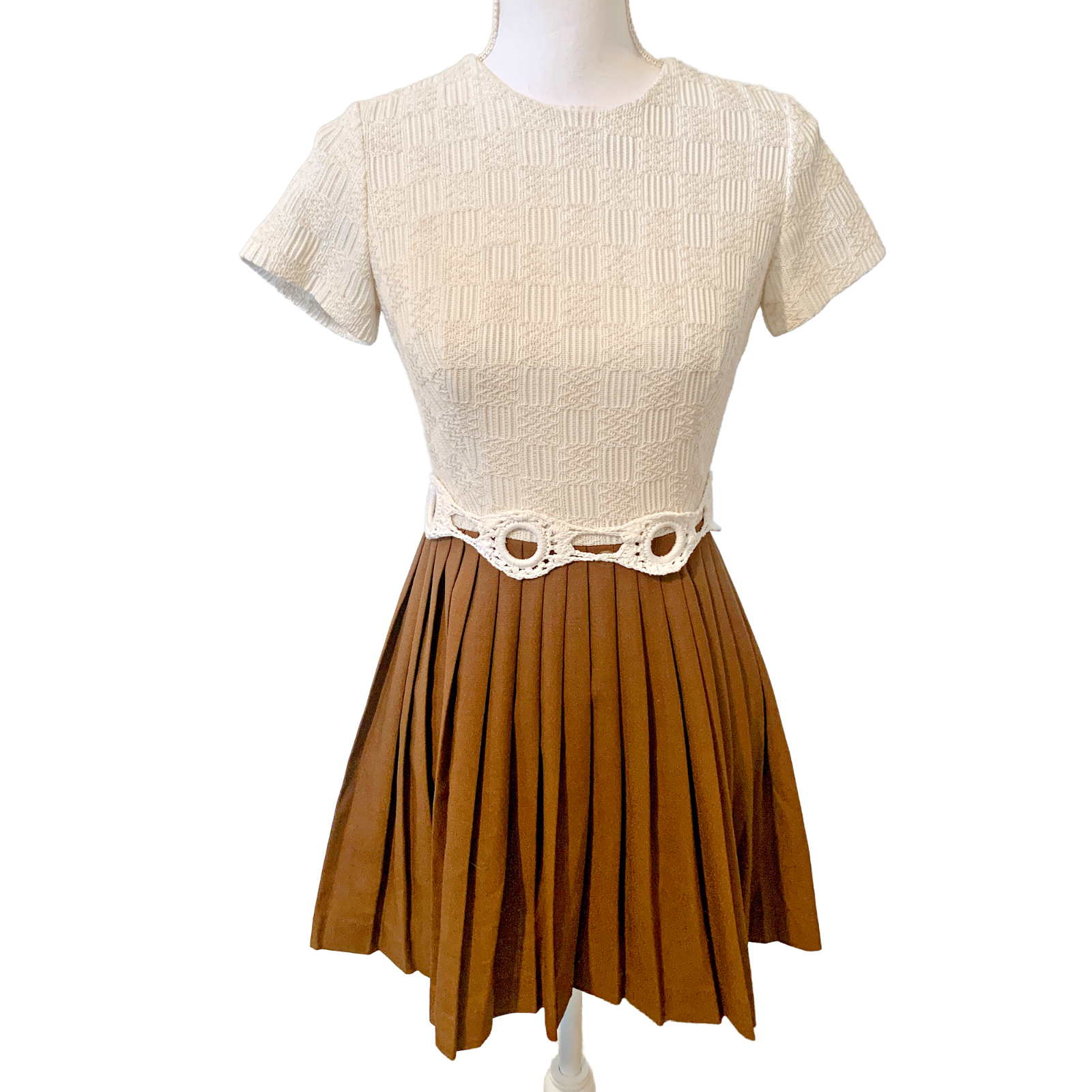 Vintage 60's Candi Jones Micro Mini dress~pleated skirt~textured bodice