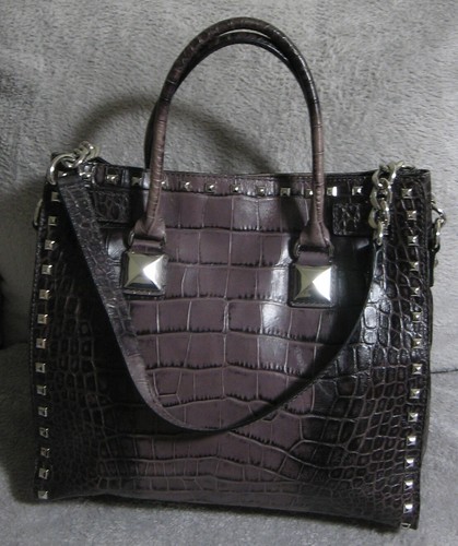 $ 425 Michael Kors Kroko geprägt graue Ledertasche Tragetasche mit Nieten - Bild 2 von 5