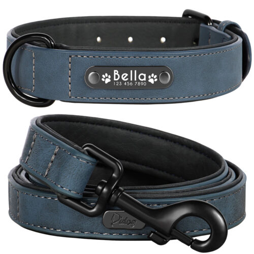 Collar y plomo de Piel Suave Acolchada Personalizable para Perro, Nombre Número - Picture 30 of 38