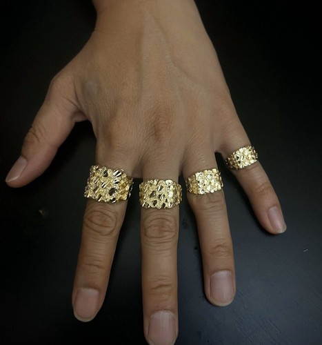 Authentic 14k Gold Nugget Ring Manly Small Medium Large Extra Large Sizes 6-13 - Picture 2 of 11