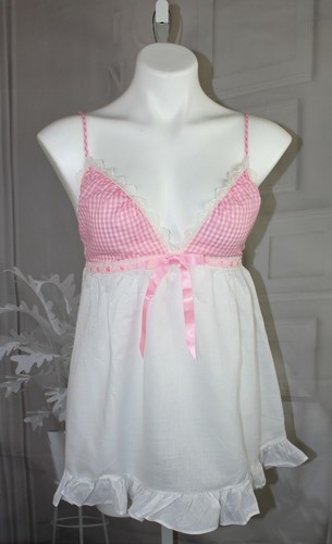 Conjunto de pijama de guinga con volantes Babydoll Sears años 60 S 36 de colección para mujer con bata y bragas - Imagen 2 de 11