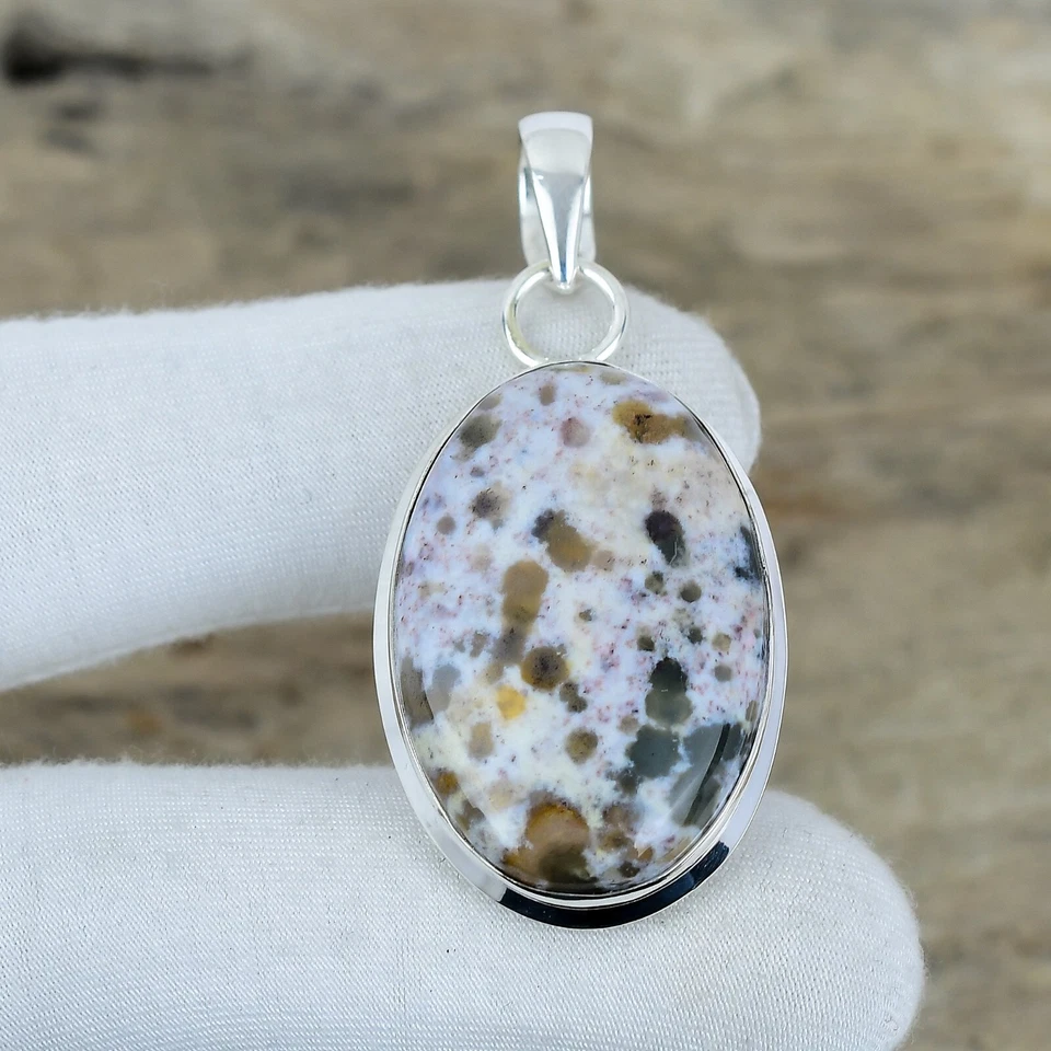 Pendente In Ocean Jasper In Argento Sterling 925 Gioielli Bohemien Per Regali - Immagine 2 di 4