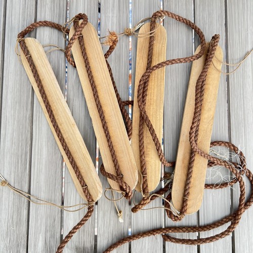 Japanese Wood Fishing Floats Handmade Rope Kanji Marks LOT 4 - Over 27’ Antique - Picture 6 of 7