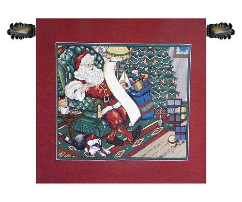 Italian Tapestry Wall Art: Capturing the Charm of   Santa on a Chair  Wall Art - Picture 1 of 3