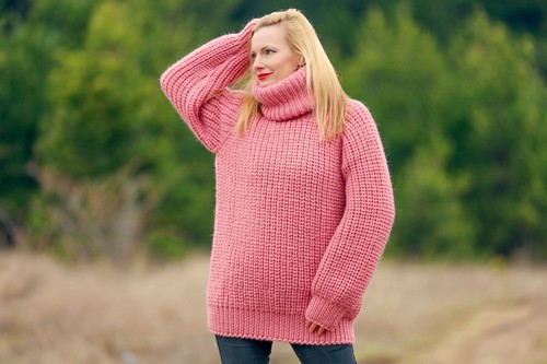 SuperTanya rosa Wollpullover mit extra langem Rollkragenpullover warm Gr. L-XL - Bild 7 von 10