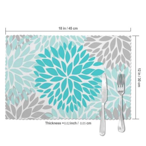 Turquoise Blue And Gray Placemats Set Of 6 Washable Table Place Mats For Kitchen - Picture 3 of 6
