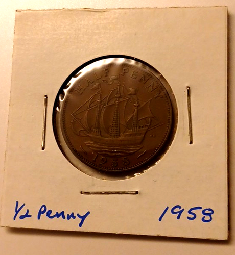 1958 GREAT BRITAIN 1/2 HALF PENNY ENGLISH CENT-#187 Free Shipping - Picture 2 of 4
