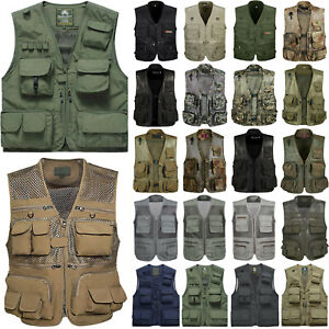 Mens-Multi-Pocket-Waistcoat-Jacket-Fishing-Hunting-Photography-Utility-Vest-Coat
