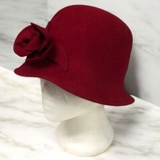 Vintage Charter Club 100 cotton dark red hat flower made to Italy church derby