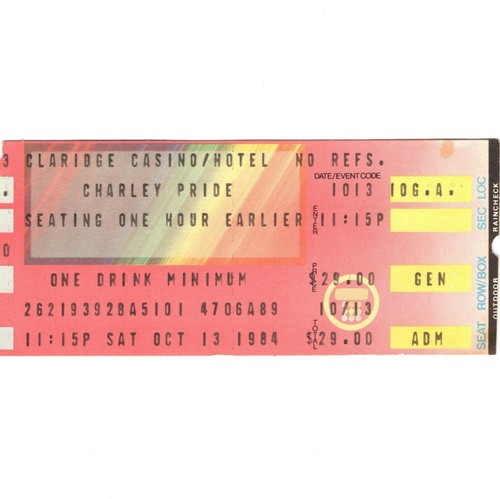CHARLEY PRIDE & DUFFY BROTHERS Concert Ticket Stub ATLANTIC CITY 10/13/84 Rare - Picture 1 of 2
