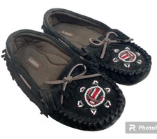 LAMO 8 Black Suede Slip-on Comfort Moccasins Beaded Fringe Memory Foam