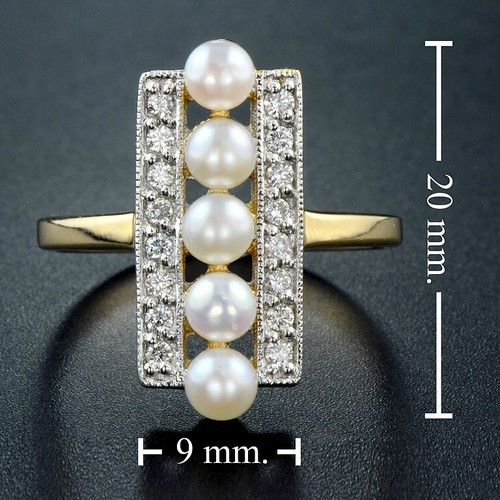 9K Yellow Gold Natural Freshwater Pearl Diamond Vintage Style Cocktail Ring  - Picture 9 of 13