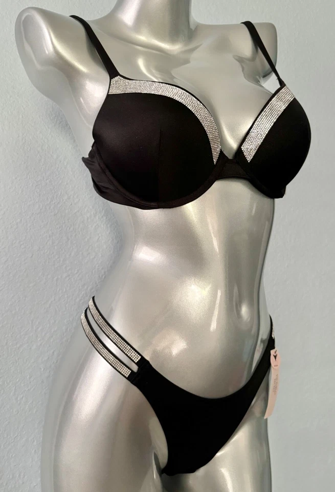 Conjunto de biquíni terno de banho Victoria's Secret parte superior push up parte inferior brasileira alça brilhante - Imagem 4 de 4