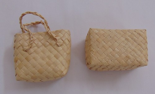 Vintage 1980's Hawaiian Woven Lauhala Box & Mini Basket 2 Items New