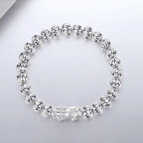 Pure PT950 Platinum 950 8mm Pumpkin Beads Pixiu Men Women Bracelet 8.3"L 37-38g - Picture 1 of 21