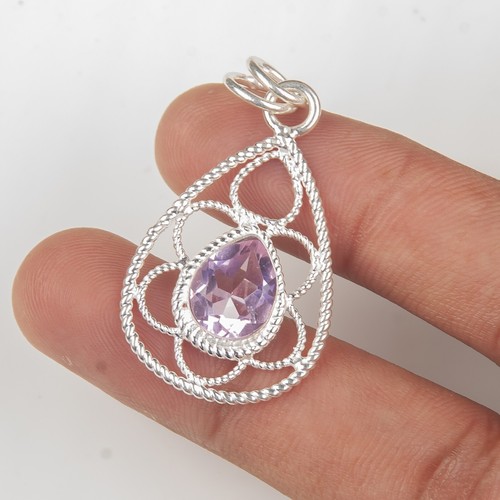 Birthday Gift For Her Natural Kunzite Gemstone Pendant Zodiac 925 Silver - Picture 4 of 6