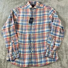 Cremieux Shirt Mens Small Plaid French Linen Resort Light Beach Vacation Preppy