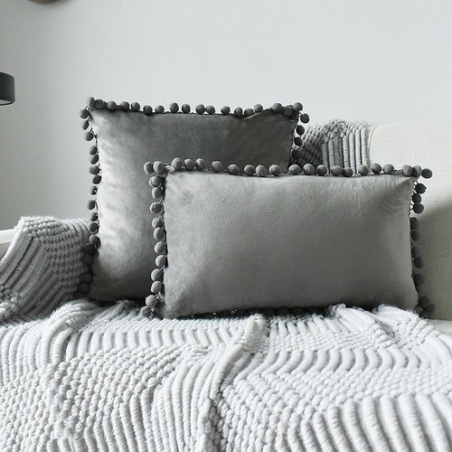 Fundas de almohada decorativas con pompones partículas suaves funda de cojín de terciopelo - Imagen 29 de 30