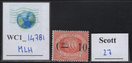 WC1_14781. SAN MARINO. Ovpt. stamp of 1877-1899 set. Sc. 27. MLH