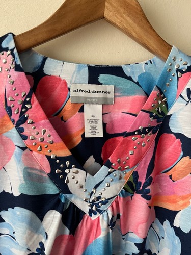 Top Size 14 Alfred Dunner Petite Floral Short Sleeve Stretch T-Shirt Formal Chic - Picture 2 of 15