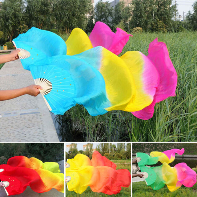 Tie-dye Belly Dance Fan Veils Long FoldingSilk Fan Bamboo Fans Stage Show Props Tie-dye Belly Dance Fan Veils Long FoldingSilk Fan Bamboo Fans Stage Show Props