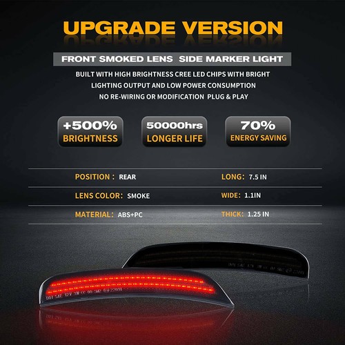 For 2015 2016 2017 2018 2019 2020 2021 Chrysler 300 Smoke LED Side Marker Lights - Picture 5 of 15
