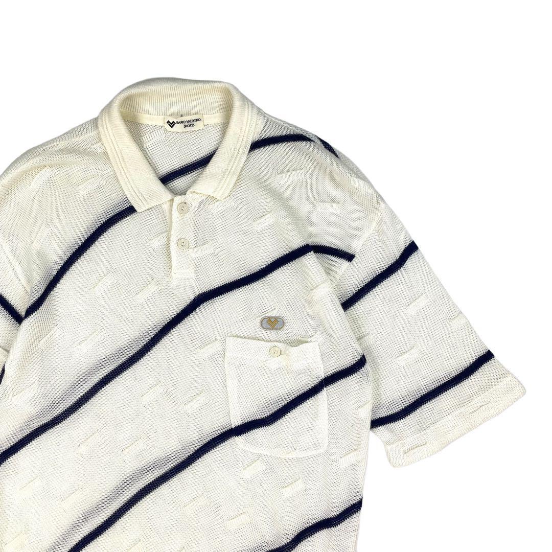 MARIO VALENTINO Knitted Polo Shirt Knit Polo White Navy From