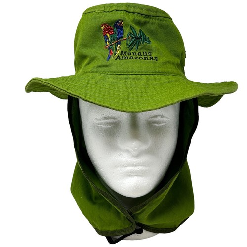 Manaus Amazonas Youth Bush Boonie Hat With Neck Cover Flap Green Amazon Brazil - Picture 2 of 10