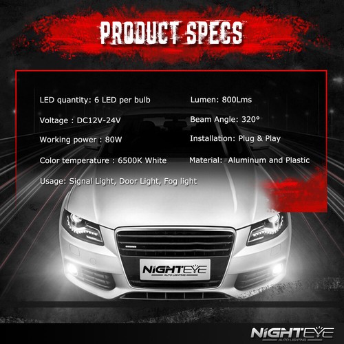 2×NIGHTEYE H1 LED Fog Light Driving DRL Bulbs Kit 160W 6000K Super Bright White - Picture 7 of 10