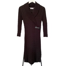 Calvin Klein Women’s Buckle Black Wrap Cable Knit Sweater Dress Size Small