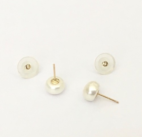 White Cultured Freshwater Pearl 7.5 - 8 mm Solid 14K Gold Stud Earrings NEW - Picture 8 of 11