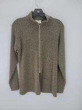 Linda Lundstrom Cardigan Sweater Womens 8 Brown Marl Zip Up Mock Neck