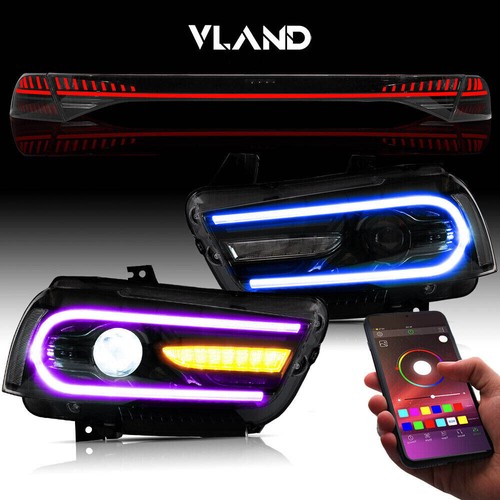 2Sets VLAND RGB LED Headlights+Clear LED Taillights For Dodge Charger 2011-2014 - Picture 3 of 12