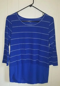 Ana-womens-blue-3-4-sleeve-striped-layered-top-size-Medium