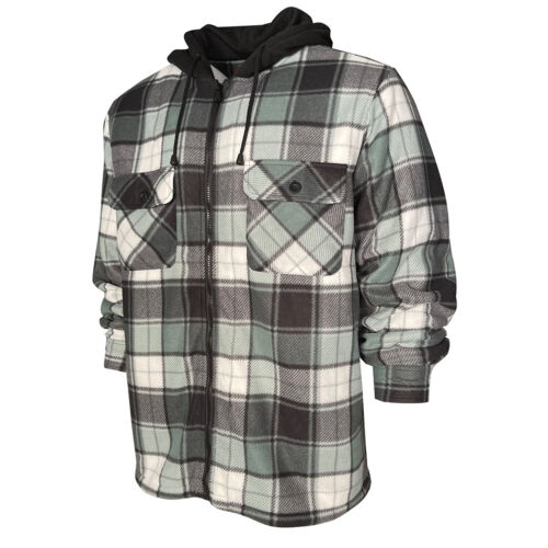 Men's Plaid Flannel Hoodie Heavy Full Zip Up Long Sleeve Warm Hooded Jacket - Picture 12 of 56