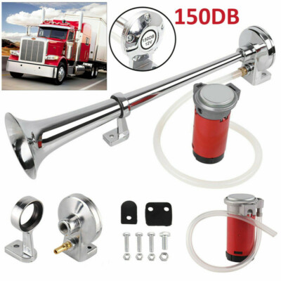 2X 150DB Super Loud 12V Single Trumpet Air Horn Compressor Truck Lorry Boat Train