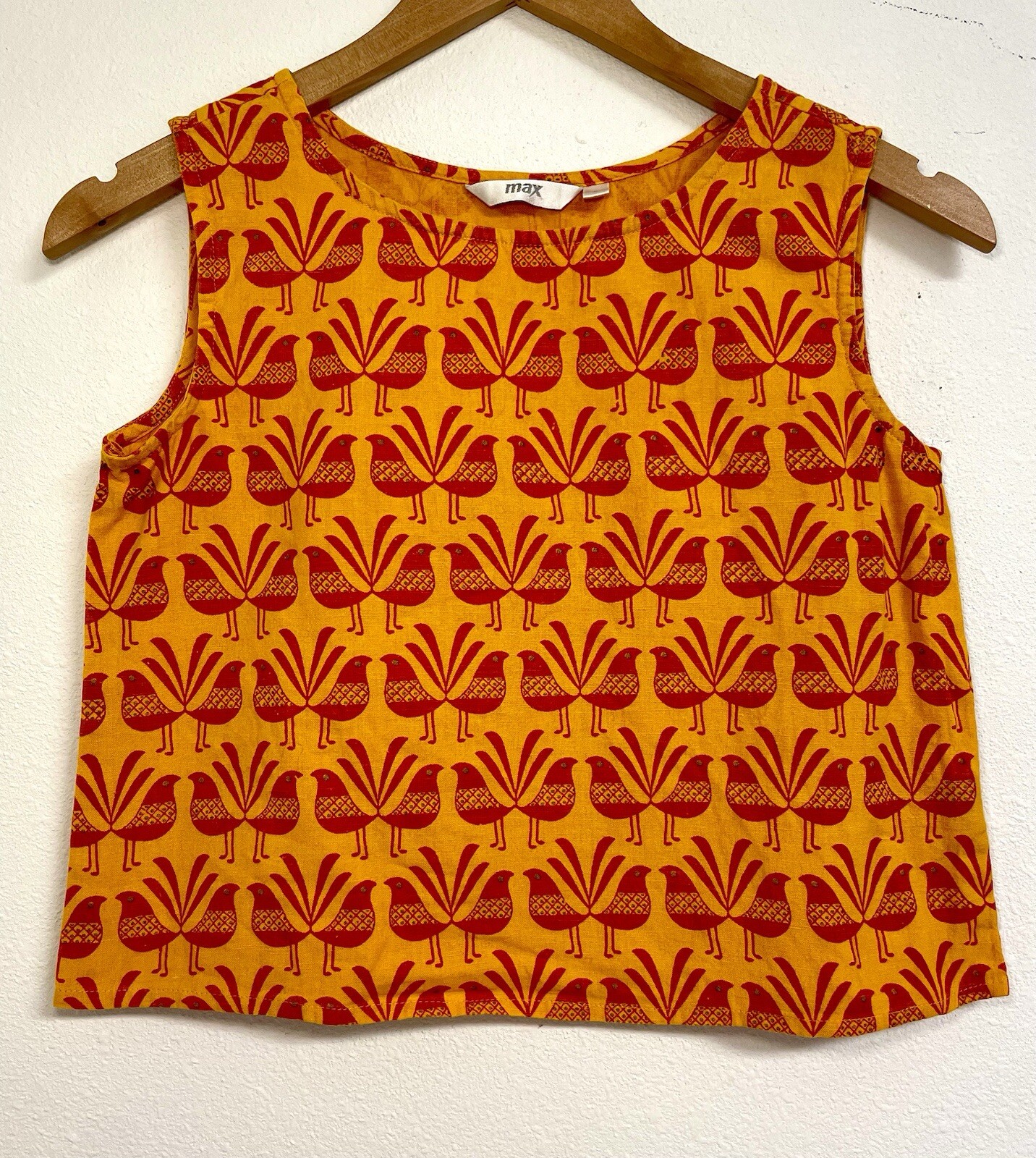 Abstract Bird Pattern Orange Crop Top MAX Brand B… - image 1