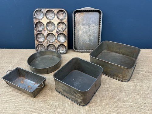 RESTPOSTEN 6 x Vintage Runde Kuchen Laib Backformen Kochformen Madelaine Blech