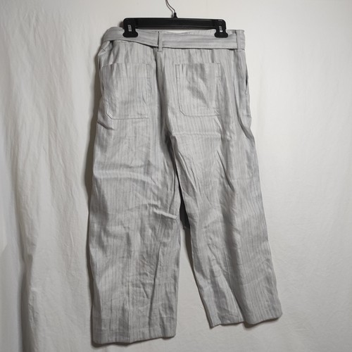 NYDJ Sz 12 Linen Blend Loose Fit Belted Pants Pinstripe Gray - Picture 4 of 10